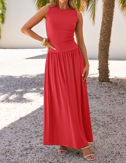 Foto 2 | Foto 2 | Vestido Largo Zesica 2025 Sin Mangas Con Cuello Redondo Y Bolsillos - Rojo - Venta Internacional.