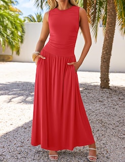 Foto 3 | Foto 3 | Vestido Largo Zesica 2025 Sin Mangas Con Cuello Redondo Y Bolsillos - Rojo - Venta Internacional.