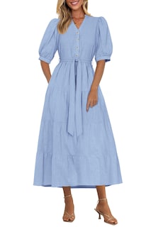 Foto 1 | Foto 1 | Vestido Midi Prettygarden Verano 2025 De Manga Corta Con Cuello En V Para Mujer - Venta Internacional.