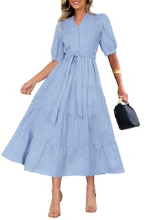 Foto 2 | Foto 2 | Vestido Midi Prettygarden Verano 2025 De Manga Corta Con Cuello En V Para Mujer - Venta Internacional.