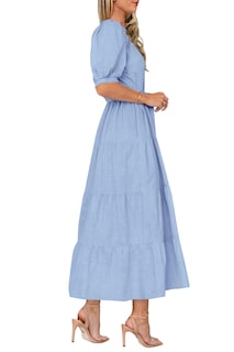 Foto 4 | Foto 4 | Vestido Midi Prettygarden Verano 2025 De Manga Corta Con Cuello En V Para Mujer - Venta Internacional.