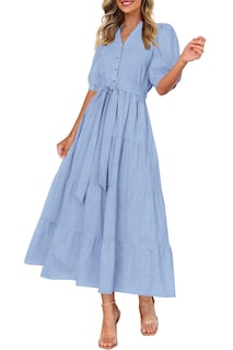 Foto 5 | Foto 5 | Vestido Midi Prettygarden Verano 2025 De Manga Corta Con Cuello En V Para Mujer - Venta Internacional.