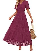 Vestido Largo Zesica 2025 De Verano Con Manga Corta Y Cuello En V Para Mujer - Venta Internacional.