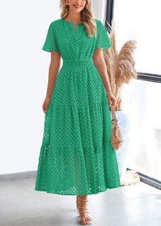 Foto 5 | Foto 5 | Vestido Largo Prettygarden 2025, Verano, Cuello En V, Ojales, Verde - Venta Internacional.