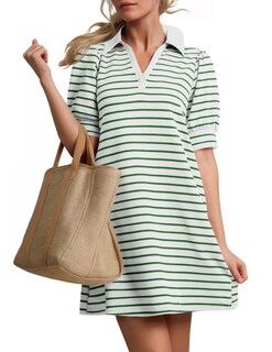 Foto 1 | Foto 1 | Vestido Zesica Minivestido Casual De Verano A Rayas Verde Para Mujer - Venta Internacional.
