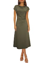 Vestido Formal Happy Sailed, Cuello Vuelto, Cintura Fruncida, Verde - Venta Internacional.