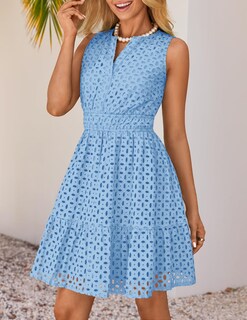 Foto 2 | Foto 2 | Vestido De Verano Zesica Sin Mangas Con Cuello En V Y Ojales Azul Claro Para Mujer - Venta Internacional.