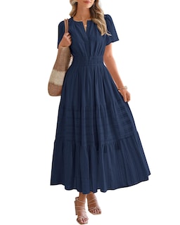 Foto 1 | Foto 1 | Vestido Casual Btfbm Para Mujer, Verano 2025, Cuello En V, Azul Marino, Mediano - Venta Internacional.