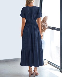 Foto 3 | Foto 3 | Vestido Casual Btfbm Para Mujer, Verano 2025, Cuello En V, Azul Marino, Mediano - Venta Internacional.