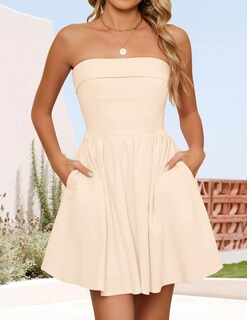 Foto 3 | Foto 3 | Vestido De Verano Zesica Mini 2025 Sin Tirantes Con Hombros Descubiertos, Color Albaricoque - Venta Internacional.