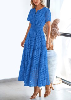 Foto 3 | Foto 3 | Vestido Largo Prettygarden 2025, Verano, Cuello En V, Con Ojales, Azul, Talla Pequeña - Venta Internacional.