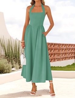 Foto 2 | Foto 2 | Vestido De Verano Zesica, Sin Mangas, Halter, Midi, Playa, Salvia, Para Mujer - Venta Internacional.