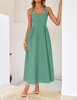 Foto 6 | Foto 6 | Vestido De Verano Zesica, Sin Mangas, Halter, Midi, Playa, Salvia, Para Mujer - Venta Internacional.