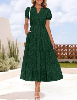 Foto 2 | Foto 2 | Vestido Zesica Para Mujer, Verano 2025, Manga Corta, Manga Corta, Midi, Verde - Venta Internacional.