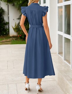 Foto 4 | Foto 4 | Vestido Midi Zesica 2025 Para Verano, Estilo Bohemio, Con Botones, Cuello En V Y Bolsillos - Venta Internacional.