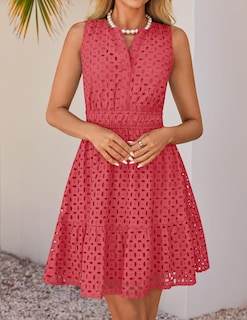 Foto 3 | Foto 3 | Vestido De Verano Zesica Sin Mangas Con Cuello En V Y Ojales, Sandía - Venta Internacional.