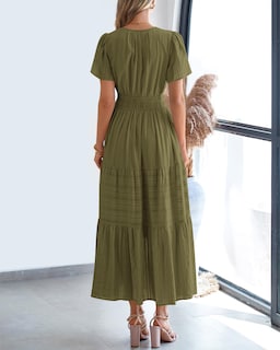 Foto 3 | Foto 3 | Vestido Casual Btfbm Para Mujer, Verano 2025, Cuello En V, Verde Militar - Venta Internacional.
