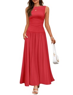 Foto 1 | Foto 1 | Vestido Largo Zesica 2025 Sin Mangas Con Cuello Redondo Y Bolsillos - Rojo - Venta Internacional.