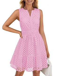 Foto 1 | Foto 1 | Vestido De Verano Zesica Sin Mangas Con Cuello En V Y Ojales, Rosa - Venta Internacional.