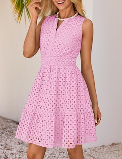 Foto 2 | Foto 2 | Vestido De Verano Zesica Sin Mangas Con Cuello En V Y Ojales, Rosa - Venta Internacional.