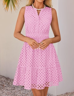 Foto 3 | Foto 3 | Vestido De Verano Zesica Sin Mangas Con Cuello En V Y Ojales, Rosa - Venta Internacional.