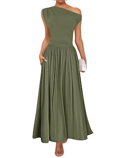 Foto 1 | Foto 1 | Vestido Largo Zesica Summer 2025 Con Un Solo Hombro, Verde Militar - Venta Internacional.