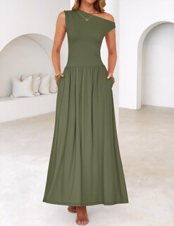 Foto 2 | Foto 2 | Vestido Largo Zesica Summer 2025 Con Un Solo Hombro, Verde Militar - Venta Internacional.