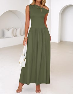 Foto 3 | Foto 3 | Vestido Largo Zesica Summer 2025 Con Un Solo Hombro, Verde Militar - Venta Internacional.