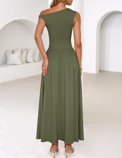 Foto 4 | Foto 4 | Vestido Largo Zesica Summer 2025 Con Un Solo Hombro, Verde Militar - Venta Internacional.