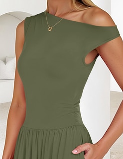 Foto 5 | Foto 5 | Vestido Largo Zesica Summer 2025 Con Un Solo Hombro, Verde Militar - Venta Internacional.