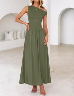 Foto 6 | Foto 6 | Vestido Largo Zesica Summer 2025 Con Un Solo Hombro, Verde Militar - Venta Internacional.
