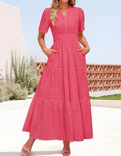 Foto 3 | Foto 3 | Vestido Largo Zesica 2025 De Verano Con Manga Corta Y Cuello En V Para Mujer - Venta Internacional.