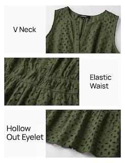 Foto 5 | Foto 5 | Vestido De Verano Zesica Sin Mangas Con Cuello En V Y Ojales, Color Verde Militar - Venta Internacional.