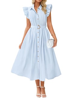 Foto 1 | Foto 1 | Vestido Midi Zesica 2025 Casual De Verano Con Cuello En V Y Manga Ondulada - Venta Internacional.