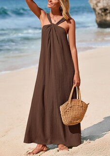 Foto 3 | Foto 3 | Vestido De Verano Prettygarden 2025, Holgado, Caqui Oscuro, Con Tiras, Para Mujer - Venta Internacional.