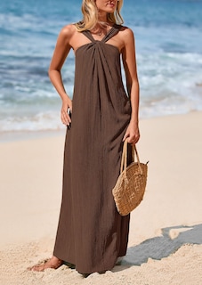 Foto 4 | Foto 4 | Vestido De Verano Prettygarden 2025, Holgado, Caqui Oscuro, Con Tiras, Para Mujer - Venta Internacional.