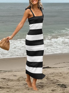 Foto 4 | Foto 4 | Vestido Saodimallsu De Verano Sin Mangas De Punto A Rayas A Media Pierna Negro - Venta Internacional.