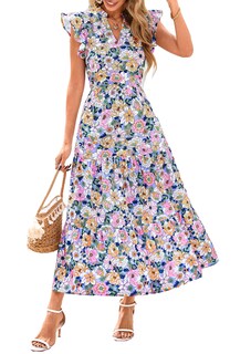 Foto 1 | Foto 1 | Vestido Midi Prettygarden Para Mujer Con Cuello En V Con Estampado Floral De Verano 2025 - Venta Internacional.