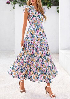 Foto 4 | Foto 4 | Vestido Midi Prettygarden Para Mujer Con Cuello En V Con Estampado Floral De Verano 2025 - Venta Internacional.