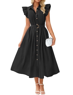 Foto 1 | Foto 1 | Vestido Midi Zesica 2025 Para Verano, Bohemio, Con Botones, Cuello En V, Negro, Xl, Mujer - Venta Internacional.