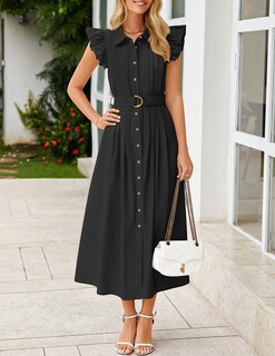 Foto 2 | Foto 2 | Vestido Midi Zesica 2025 Para Verano, Bohemio, Con Botones, Cuello En V, Negro, Xl, Mujer - Venta Internacional.
