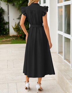 Foto 4 | Foto 4 | Vestido Midi Zesica 2025 Para Verano, Bohemio, Con Botones, Cuello En V, Negro, Xl, Mujer - Venta Internacional.