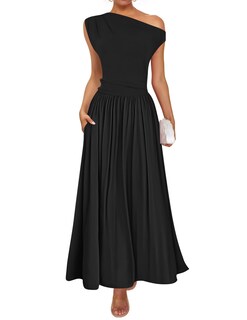 Foto 1 | Foto 1 | Vestido Largo Zesica Summer 2025 Con Un Solo Hombro, Negro - Venta Internacional.