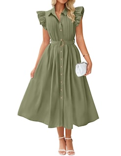 Foto 1 | Foto 1 | Vestido Zesica 2025 De Verano Con Botones Bohemio Y Cuello En V, Color Verde - Venta Internacional.