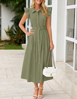 Foto 2 | Foto 2 | Vestido Zesica 2025 De Verano Con Botones Bohemio Y Cuello En V, Color Verde - Venta Internacional.