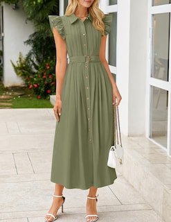 Foto 3 | Foto 3 | Vestido Zesica 2025 De Verano Con Botones Bohemio Y Cuello En V, Color Verde - Venta Internacional.
