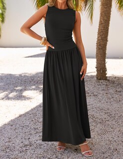 Foto 7 | Foto 7 | Vestido Largo Zesica 2025 Sin Mangas Con Cuello Redondo Y Bolsillos - Negro - Venta Internacional.