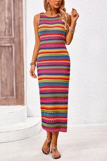 Foto 3 | Foto 3 | Vestido Largo Sin Mangas Prettygarden Para Mujer A Rayas Con Abertura Lateral, Verde - Venta Internacional.