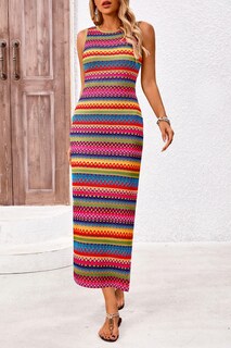 Foto 5 | Foto 5 | Vestido Largo Sin Mangas Prettygarden Para Mujer A Rayas Con Abertura Lateral, Verde - Venta Internacional.