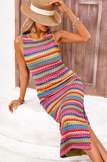 Foto 7 | Foto 7 | Vestido Largo Sin Mangas Prettygarden Para Mujer A Rayas Con Abertura Lateral, Verde - Venta Internacional.